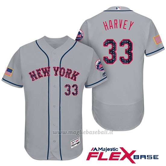 Maglia Baseball Uomo New York Mets 2017 Estrellas y Rayas Matt Harvey Grigio Flex Base